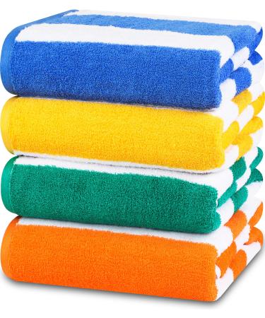 Utopia Towels Cabana Stripe Beach Towel (30 x 60 Inches) - 100% Ring Spun Cotton Large Pool Towels, Soft and Quick Dry Swim Towels Variety Pack (Pack of 4) (Blue, Yellow, Green, Orange) Blue, Yellow, Green, & Orange Pack of 4