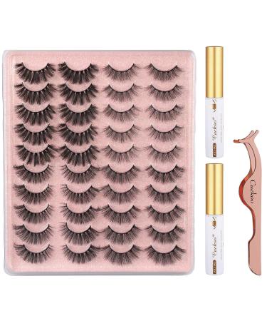 Cuckoo 20 Pairs False Eyelashes 3D Faux Mink Lashes Natural Look Wispy Fake Eyelashes Fluffy Volume Long Thick Lashes Pack 4 Styles Mixed with 2pc Eyelash Glue and Applicator Tool Cuckoo 20 Pairs Kit-A2