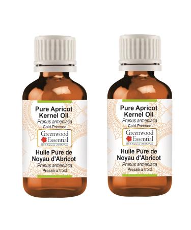 Greenwood essential natural apricot kernel oil (Prunus Armeniaca) Natural pure therapeutic quality cold -pressed (Pack of Two) 100ml x 2 (6.76 oz)