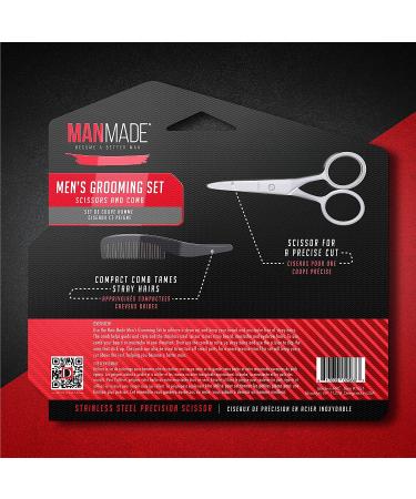 ManMade Men's Grooming Set: Stainless Steel Beard & Mustache Scissors + Free Comb | Red | Two-Piece Essentials - Buy Online on GoSupps.com