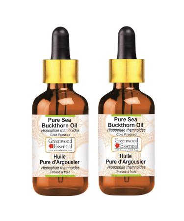 Greenwood Essential Naturreine Meer Sea buckthorn oil (hippophae rhamnoides) with glass droppers natural therapeutic quality cold -pressed (pack of Two) 100ml x 2 (6.76 oz)