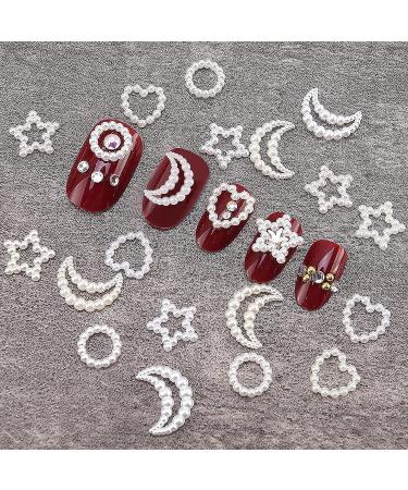 100pcs Kawaii Pearls Nail Charms - Acrylic Heart Star Circle Bowknot - White 3D Nail Art DIY Crafting - Buy Online on GoSupps.com