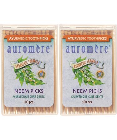 Auromere Ayurvedic Neem Toothpicks - Vegan, Natural, Non GMO, Made from Birchwood (100 Count), 2 Pack 100 Count (Pack of 2)