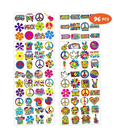 60s Tie Dye Temporary Tattoos - 96PCS Hippie Theme Party Decorations and Favors - Buy Online on GoSupps.com