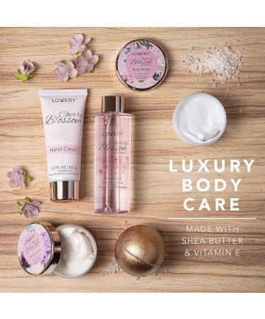 Luxurious Bath and Body Gift Basket for Women - Cherry Blossom Spa Set with Body Lotion Shower Gel Bath Bomb & More - Buy Online on GoSupps.com