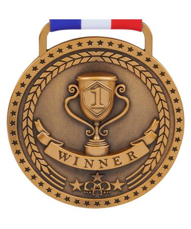 Gold Silver Bronze Medals for 1st 2nd 3rd Place Trophy Awards, Bright or Antique Finish with Attached Red White Blue Satin Ribbon - Sold Separately Antique Gold
