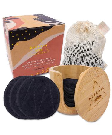 MUEROSA 14 pcs Reusable Bamboo Makeup Remover Pads | 100% Natural Bamboo Fiber Rounds | Soft Face Pads Facial Cleasing Skincare Set (14 Pads + Bamboo Holder + Laundry Bag, BLACK EDITION) 14 Count (Pack of 1) Black Edition