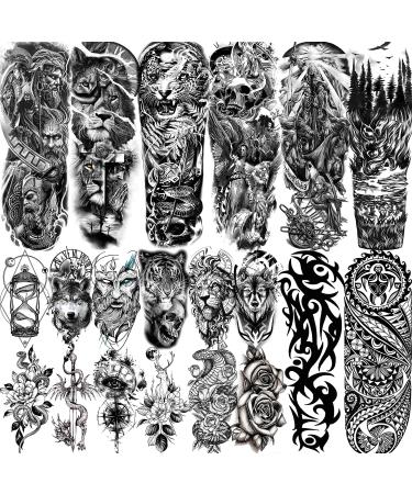 VANTATY 20 Sheets Extra Large Full Arm Temporary Tattoos For Men Adults  Tiger Snake Leopard Lion King Temporary Tattoos Sleeve For Women  Temp Waterproof Fake Tattoo Stickers For Kids Warrior Tatoos