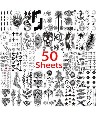 VANTATY 50 Sheets Black Temporary Tattoos: Eagle Dragon Lion Wolf Animals Fake Small Tattoos for Men, Women, Kids - Neck, Arm, Thigh, Skull Tattoo Sticker - Buy Online on GoSupps.com