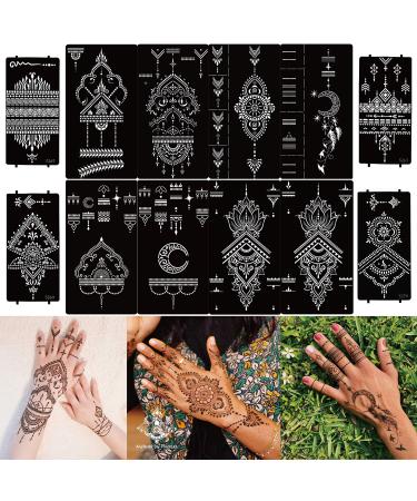 DIVAWOO 12 Sheet Henna Tattoo Stencils, Hand Temporary Tattoo Stickers, Indian Arabian Self Adhesive Tattoo Templates BLACK