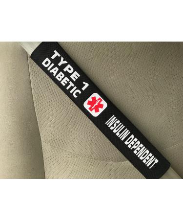 Type 1 Diabetes Insulin Dependent Medical Alert Seat Belt Cover (Black)