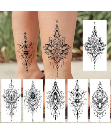 32 Sheets Sexy Black Lotus Temporary Tattoos for Women - Indian Tribal Lace Tatoo Sticker Set with Mandala Flower, Butterfly, Rose, Dreamcatcher, Elephant - Henna Tattoo Kit for Adults - Buy Online on GoSupps.com