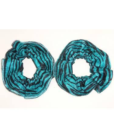 Panne Velvet Zebra Animal Print Hair Scrunchie Teal Blue Black Ponytail Holders Set of 2 Handmade by Scrunchies by Sherry