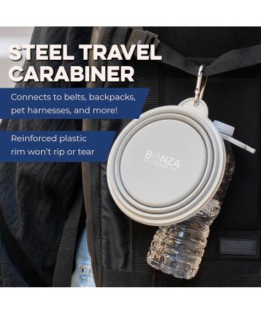 Bonza Large Foldable Dog Bowl 1000 ml - Reinforced Edge Carabiner & Water Bottle Holder - Portable Light Gray Pet Accessory for Travel - Buy Online on GoSupps.com