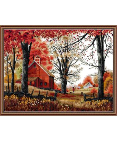 Maydear Cross Stitch Kits Stamped Full Range of Embroidery Starter Kits for Beginners DIY (Deep Autumn  14CT) Deep Autumn 14CT