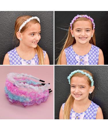 FROG SAC 4 Iridescent Ruched Headbands for Girls - Organza Hair Accessories - Cute Pastel Headband Pack for Kids and Teens - Birthday Party Favors - Buy Online on GoSupps.com