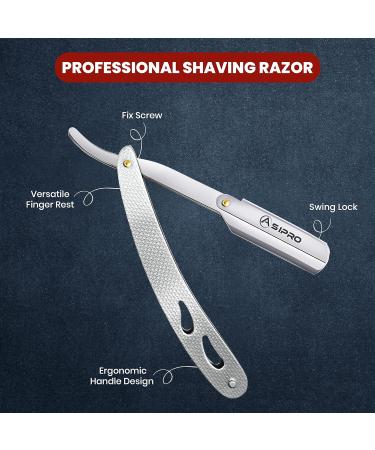Asipro Men's Straight Razor Set with 10 Changeable Blades - Ideal Barber Knife for Perfect Beard Grooming - Silver 1 Pack - Buy Online on GoSupps.com