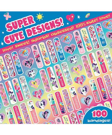 My Little Pony Kids Glitter Bandages 100 ct | Assorted Shapes & Sizes | Wear Like Stickers | Adhesive Antibacterial Bandages for Cuts, Scrapes, Burns | Easter Basket Stuffers - Buy Online on GoSupps.com