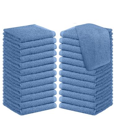 Oakias Cotton Wash Cloths Blue 24 Pack Face Towels 12 x 12 Inches Quick Drying Washcloths Blue 24