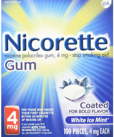 Nicorette Nicotine Gum White Ice Mint 4mg 100ct Stop Quit Smoking Craving Aid Original Version