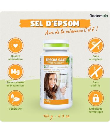 Nortembio Epsom Salt Food Grade 150g Magnesium Sulfate Powder Source of Vitamin C and E. Immune System + Normal Energy Metabolism Dosing Spoon Included - Buy Online on GoSupps.com