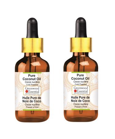 Greenwood essential natural coconut oil (cocos nucifera) with glass droppers natural therapeutic quality cold -pressed (pack of Two) 100ml x 2 (6.76 oz)