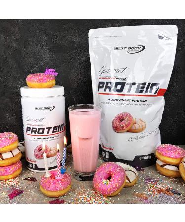 Best Body Nutrition Gourmet Pro Protein - Birthday Donut Flavor Premium 4-Component Protein Shake 500g Can International Shipping - Buy Online on GoSupps.com