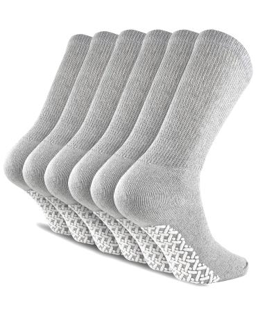 NevEND Non Skid Diabetic Cotton Crew Hospital Socks Health Circulatory Physicians Approved Non Binding Top 6 Pairs 13-15 Grey