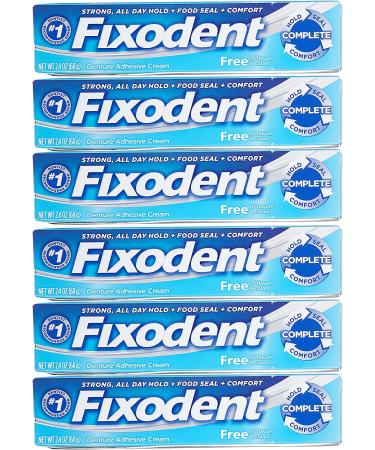 Fixodent Complete Free Denture Adhesive Cream 2.4 Oz (Pack of 6) - Set of 6, 2.4 Ounce Tubes - Buy Online on GoSupps.com