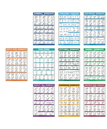 Quickfit Exercise Poster Set-Battle Seil Danzer Suspension Kettlebell resistance straps stretching body weight barbell yoga poses gymnastics ball paper 18 "X 27" X 27 "