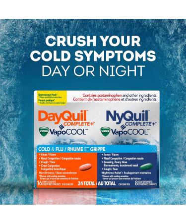 Vicks DayQuil COMPLETE Vicks VapoCOOL Cold and Flu Medicine Non-Drowsy Daytime Multi-Symptom Relief for Cough Suppressant Nasal Congestion 24 Caplets Liquicaps - Buy Online on GoSupps.com