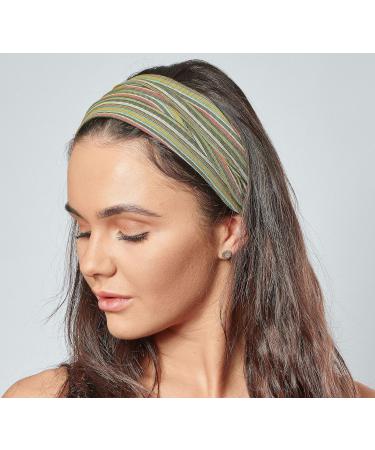 Antonia York Bandanas for Women Striped Cotton Nepalese Hair Band Elasticated Back Headband Green Cotton - Buy Online on GoSupps.com