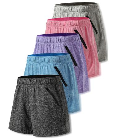 5 Pack: Womens Workout Gym Shorts Casual Lounge Set Ladies Active Athletic Apparel with Zipper Pockets Edition 1 X-Large
