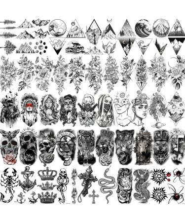 Shegazzi 52 Sheets Black Skull Temporary Tattoos For Men Women Arm Neck Tatoos  3D Realistic Small Rose Flowers Fake Tattoos Temporary  Waterproof Mountain Snake Lion Tiger Temp Tattoo Sticker Adults