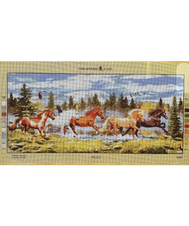 Needlepoint Painted Canvas Tapestry Gobelin - Wild Horses 24x43 | Collection D'Art - Buy Online on GoSupps.com