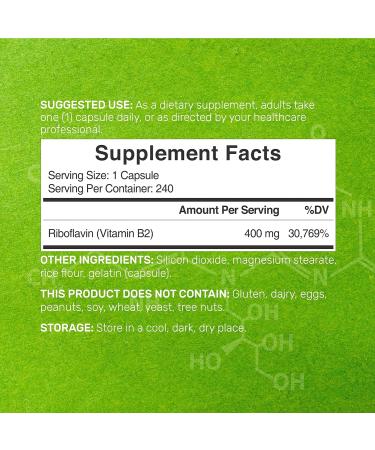 Deal Supplement Vitamin B2 Riboflavin 400mg 240 Capsules - Promotes Healthy Cells & Energy - Non-GMO & Third Party Tested - Buy Online on GoSupps.com