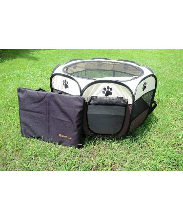 Gommle Portable Pet Playpen for Small Pets | Indoor/Outdoor with Carrying Case | Waterproof Bottom & Removable Zipper Top | S (28.7 x 28.7 x 16) - Brown - Buy Online on GoSupps.com