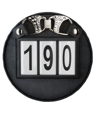 Echo Beach Equestrian Genuine Leather Number Holder Pair for Bridle or Saddle Pad. Round with 3 Digit Easy Change Numbers. Built in Clip for Secure Attachment. 2 Number Holders Included