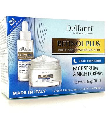 Delfanti Milano RETINOL PLUS with pure HYALURONIC Acid FULL SIZED NIGHT TREATMENT DUO PACK Concentrated Regenerating Serum and Night Cream for Face and Neck Made in Italy - Buy Online on GoSupps.com