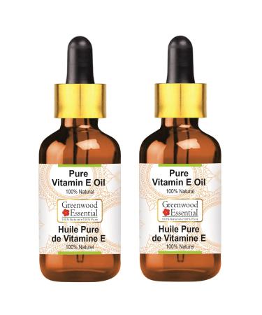 Greenwood essential natural vitamin E oil with glass droppers Natural -pure therapeutic class for hair skin & aromatherapy (pack with two) 100ml x 2 (6.76 oz)