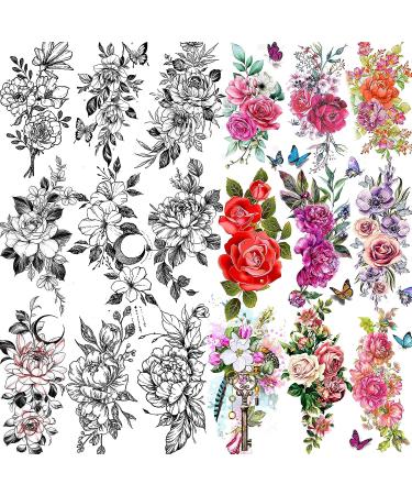 Floral Rose Temporary Tattoos for Women - Waterproof Body Art Stickers - Buy Online on GoSupps.com