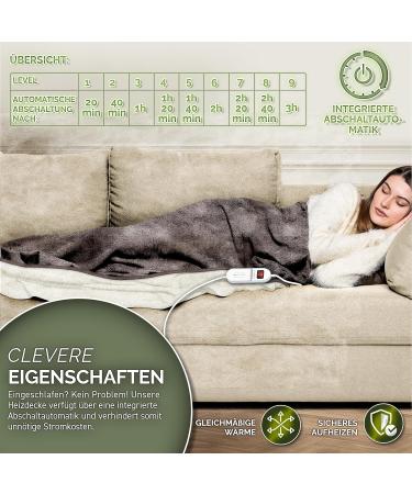 Sinnlein Electric Heating Ceiling Blanket 200x180cm - T V S d GS Checked with 9 Temperature Settings | Cozy Thermal Blanket for Bed & Sofa | Automatic Switch-Off & Timer Display in Light Brown - Buy Online on GoSupps.com
