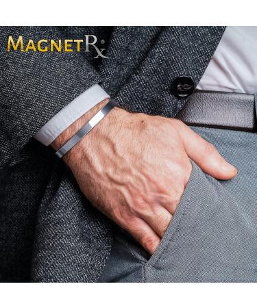 MagnetRX Men's Magnetic Bangle Bracelet - Elegant Golf/Tennis Elbow Relief & Balance - Polished Silver Large - Buy Online on GoSupps.com