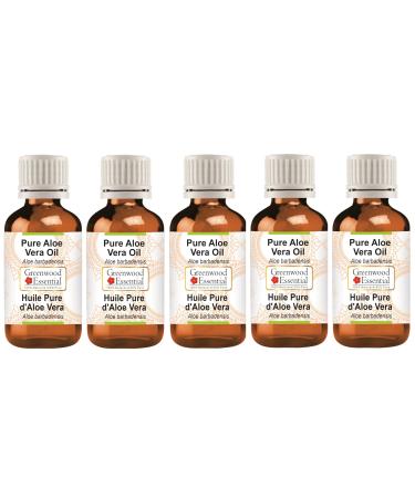 Greenwood essential natural aloe vera oil (aloe barbadensis) Therapeutic quality for hair skin and aromatherapy (pack with five) 100ml x 5 (16.9 oz) 100 ml (5 Pack)