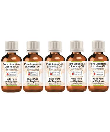 Greenwood Essential Naturreine Lakritz (licorice) oil (Glycyrrhiza Glabra) Natural therapeutic quality (pack with five) 100ml x 5 (16.9 OZ) free of fragrances 100 ml (5 pack)