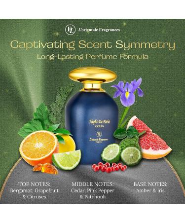 L'Orientale Fragrances Night De Paris Ocean 100ml / 3.3oz - Oil-Based Perfumes for Women & Men Unisex Aromatic Aquatic Eau de Parfum w/Bergamot - Long-Lasting Up to 24 Hours Ideal for All Seasons - Buy Online on GoSupps.com