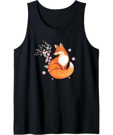 Fox Japanese Cherry Blossom Flower Vintage Gift Tank Top