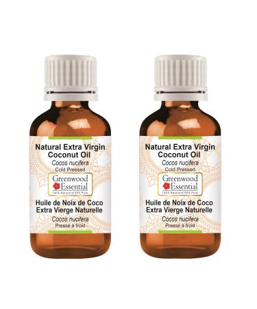 Greenwood Essential Naturrein Naturrein Extra Jungfrau Coconut Oil (Cocos Nucifera) Natural therapeutic quality cold -pressed (Pack of Two) 100ml X 2 (6.76 oz)
