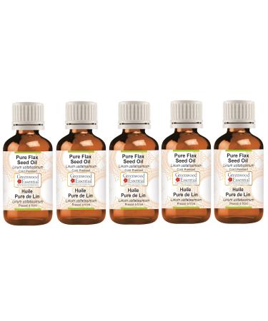 Greenwood essential natural flax seed oil (linum usitatissual) Natural pure therapeutic quality cold -pressed (Pack of Five) 100ml x 5 (16.9 oz) 500 ml (1 Pack)