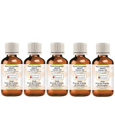 Greenwood essential natural bockshorn clover (methi) carrier oil (trigonella foenumgraecum) natural therapeutic quality cold -pressed (pack of five) 100ml x 5 (16.9 oz)